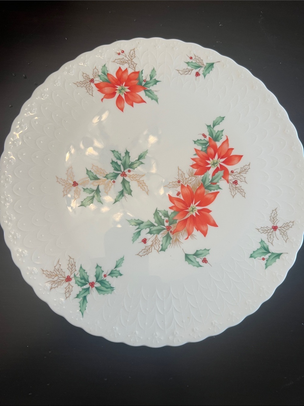 Mikasa Bone China Holiday Christmas Cake Plate Red Poinsettia/Green Holly